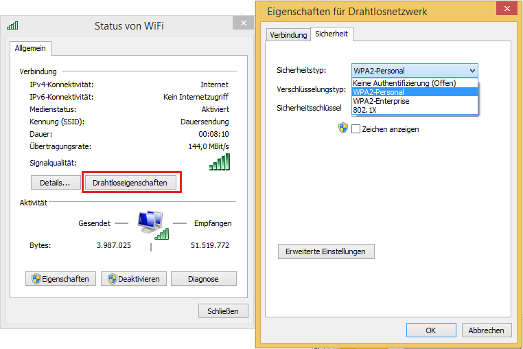 WLAN-Sicherheitseinstellungen unter Windows